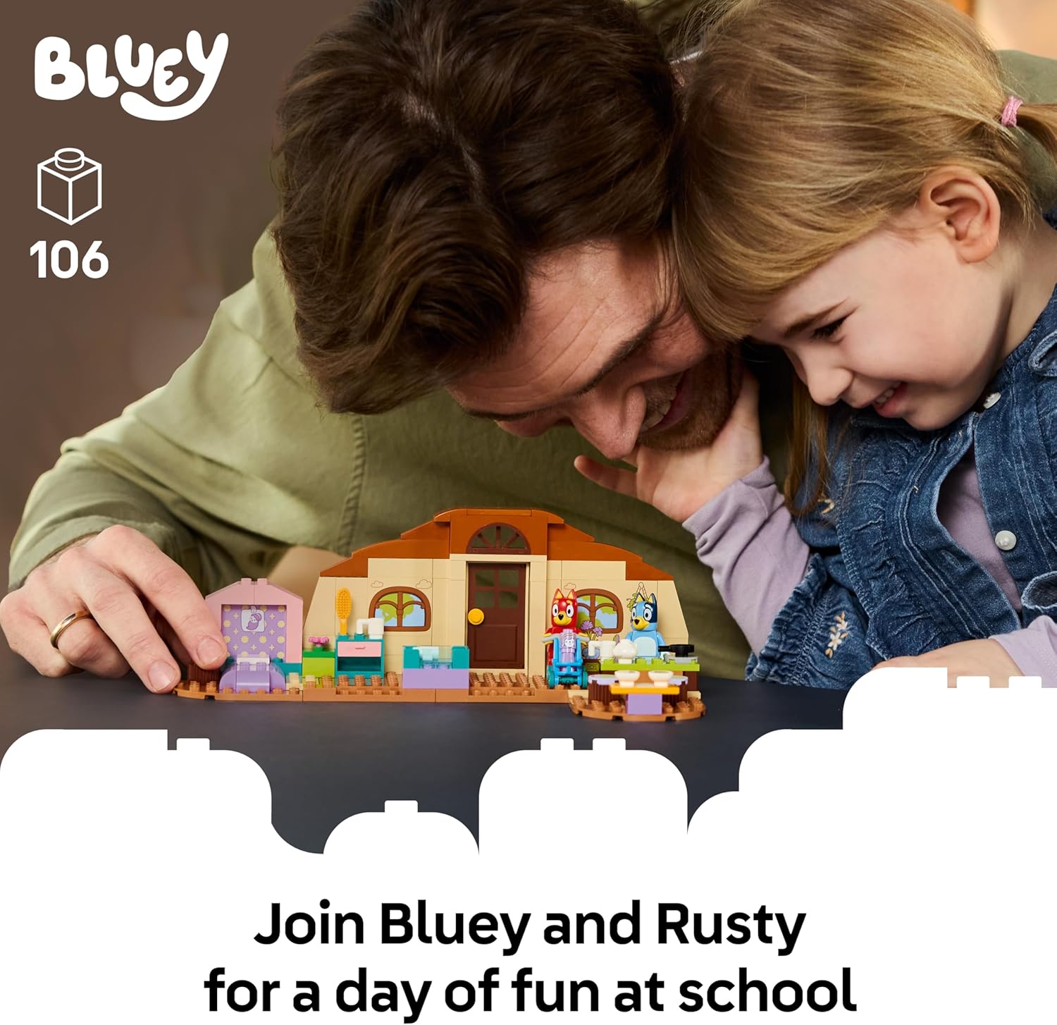 LEGO Bluey School with Rusty and Bluey - Educational Toy w/Kitchen, Cafe, 2 Minifgures & Play Food Accessories - Montessori Set - Birthday Gift for 4+ Year Old Girls & Boys - 11221