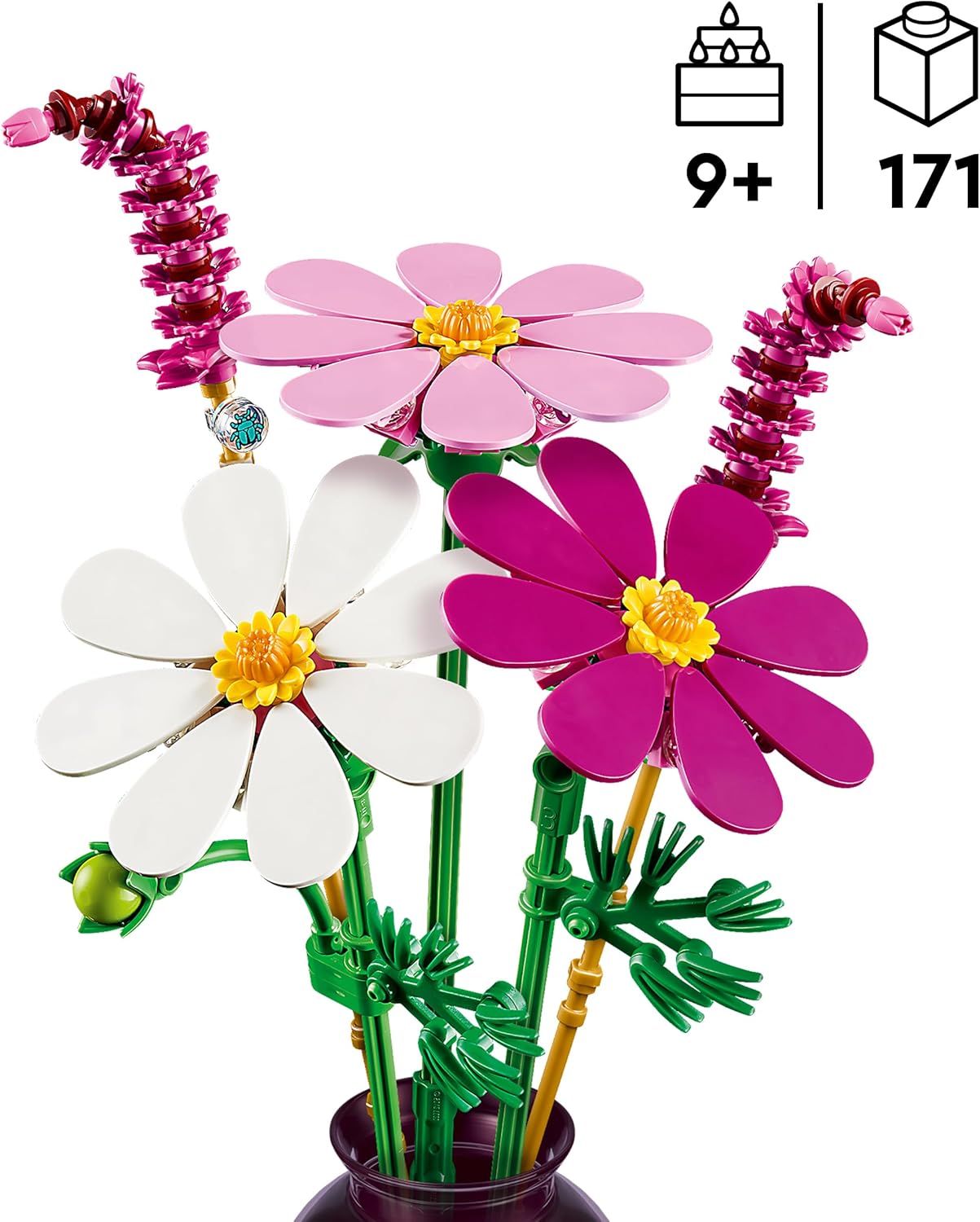 LEGO Botanicals Cosmeabloemen - Kunstbloem Boeket Bouwpakket voor Kinderen met 3 Bloemen en 2 Lampenpoetsersgras Stelen - Kinderkamer Decoratie - Cadeau voor Meisjes vanaf 9 Jaar en Volwassenen 11514