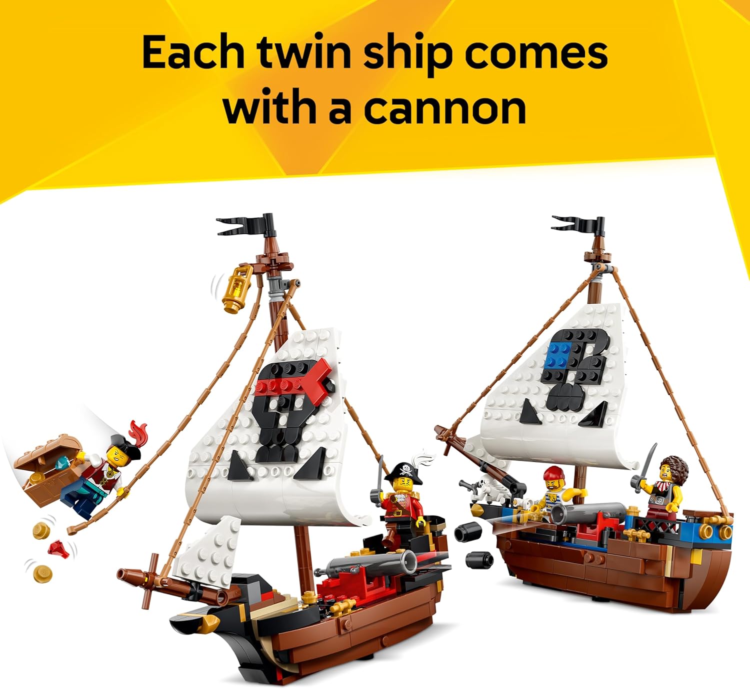 LEGO Creator 3 in 1 Iconic Pirate Ship Toy - Model Kit Transforms into a Castle or 2 Twin Boats - Kids' Room Decor Idea - Birthday Gift for 9+ Year Old Boys & Girls - 31387