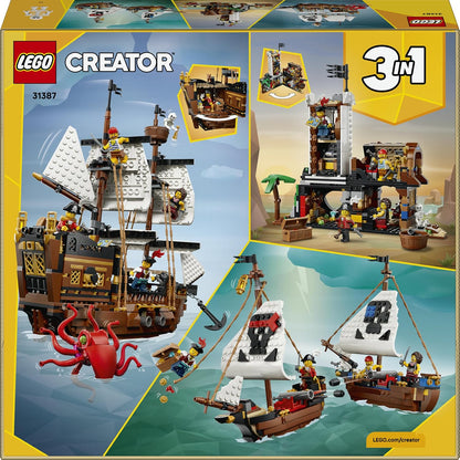 LEGO Creator 3-in-1 Klassiek Piratenschip Speelgoed - Bouwpakket voor Kinderen - Verandert in Speelgoed Kasteel of 2 Boten - Kinderkamer Decoratie - Cadeau voor Jongens en Meisjes vanaf 9 Jaar 31387