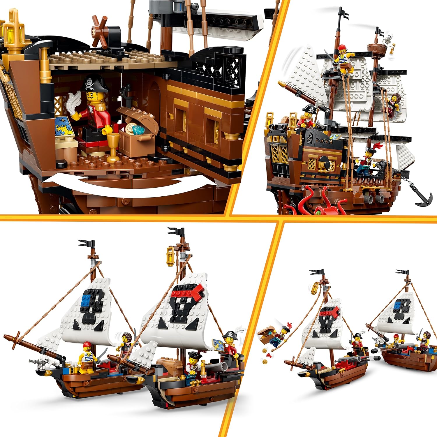 LEGO Creator 3-in-1 Klassiek Piratenschip Speelgoed - Bouwpakket voor Kinderen - Verandert in Speelgoed Kasteel of 2 Boten - Kinderkamer Decoratie - Cadeau voor Jongens en Meisjes vanaf 9 Jaar 31387