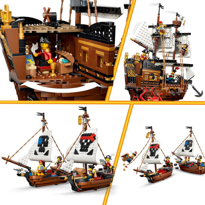 LEGO Creator 3-in-1 Klassiek Piratenschip Speelgoed - Bouwpakket voor Kinderen - Verandert in Speelgoed Kasteel of 2 Boten - Kinderkamer Decoratie - Cadeau voor Jongens en Meisjes vanaf 9 Jaar 31387