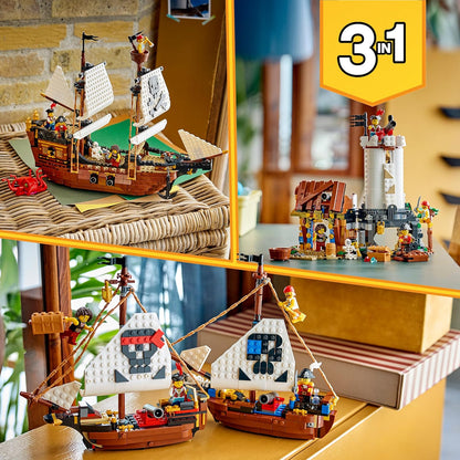 LEGO Creator 3-in-1 Klassiek Piratenschip Speelgoed - Bouwpakket voor Kinderen - Verandert in Speelgoed Kasteel of 2 Boten - Kinderkamer Decoratie - Cadeau voor Jongens en Meisjes vanaf 9 Jaar 31387