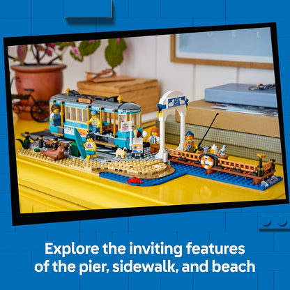 LEGO City Classic Beach Tram Toy - Model Kit w/Train Track, Street Scene, 5 Minifigures & 5 Animal Figures - Birthday Gift Idea for 7+ Year Old Boys - 60506