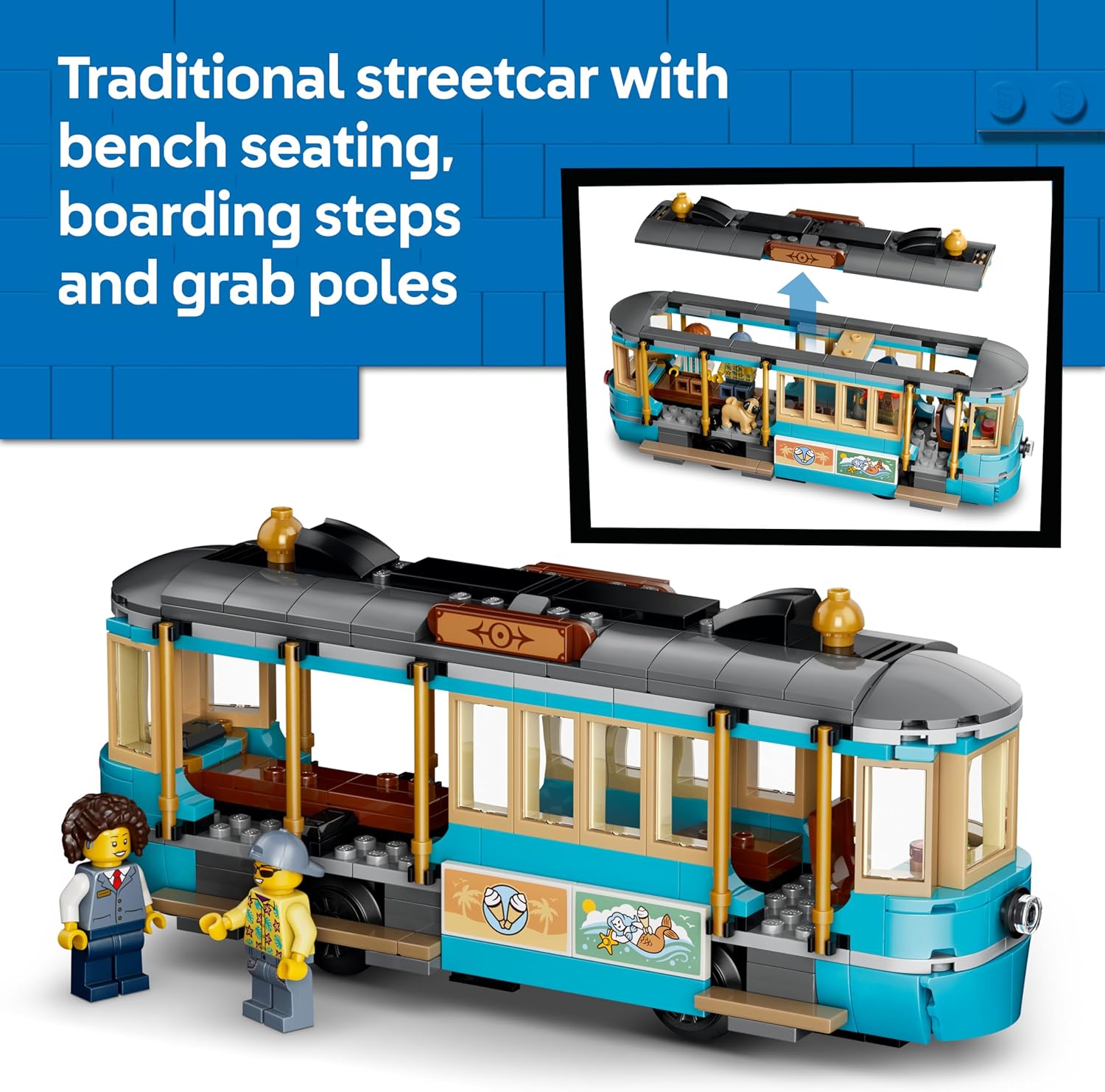 LEGO City Classic Beach Tram Toy - Model Kit w/Train Track, Street Scene, 5 Minifigures & 5 Animal Figures - Birthday Gift Idea for 7+ Year Old Boys - 60506