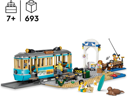 LEGO City Classic Beach Tram Toy - Model Kit w/Train Track, Street Scene, 5 Minifigures & 5 Animal Figures - Birthday Gift Idea for 7+ Year Old Boys - 60506