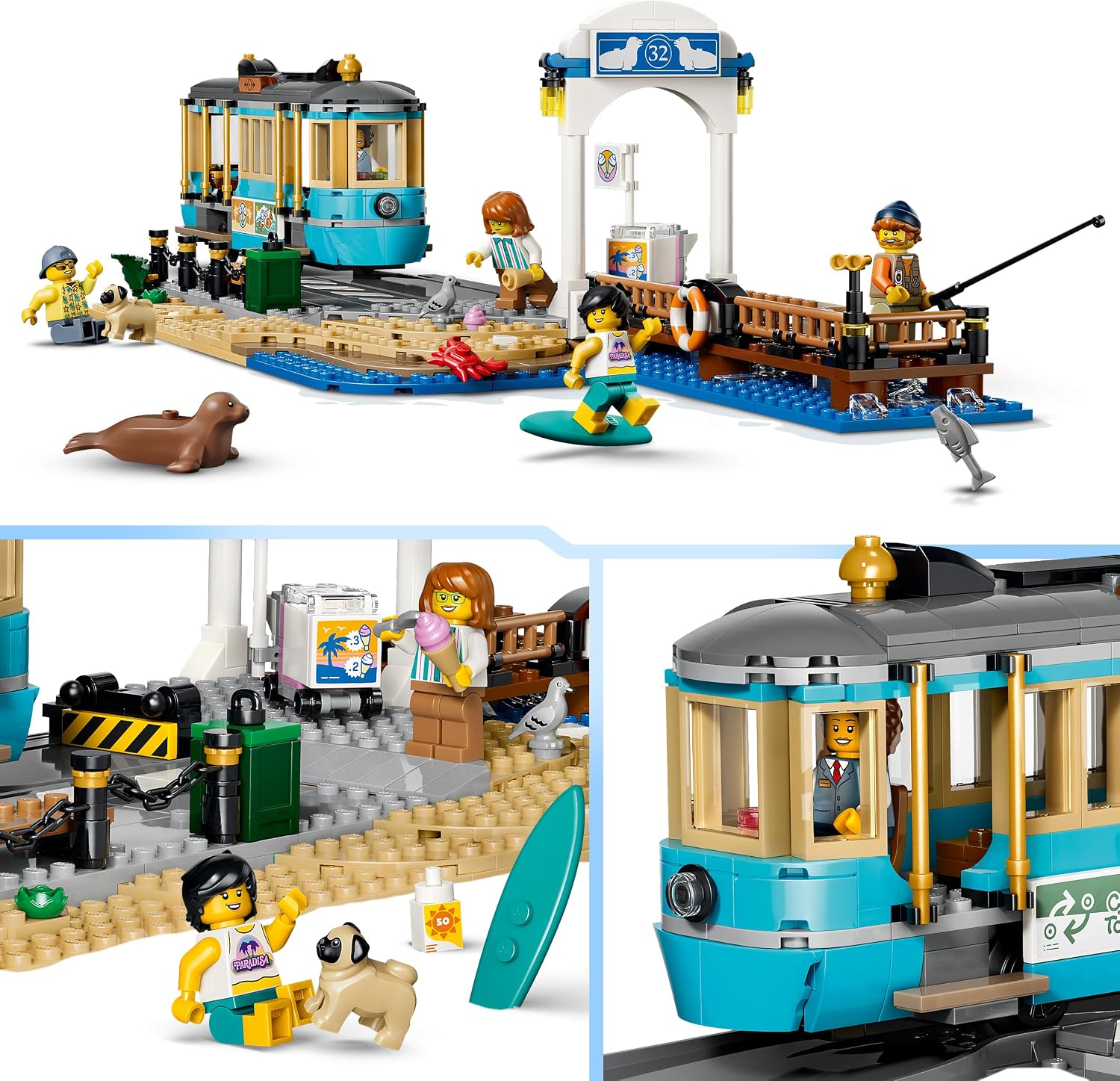 LEGO City Classic Beach Tram Toy - Model Kit w/Train Track, Street Scene, 5 Minifigures & 5 Animal Figures - Birthday Gift Idea for 7+ Year Old Boys - 60506