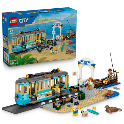 LEGO City Classic Beach Tram Toy - Model Kit w/Train Track, Street Scene, 5 Minifigures & 5 Animal Figures - Birthday Gift Idea for 7+ Year Old Boys - 60506
