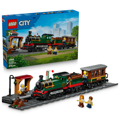 LEGO City Vintage Steam Train Toy - STEM Model Kit - Set w/Station, Track, Cab Controls, Stop Signal & 5 Minifigures - Birthday Gift for 7+ Year Old Boys - 60511