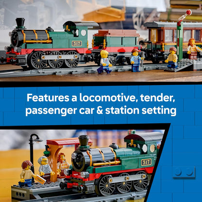 LEGO City Vintage Steam Train Toy - STEM Model Kit - Set w/Station, Track, Cab Controls, Stop Signal & 5 Minifigures - Birthday Gift for 7+ Year Old Boys - 60511