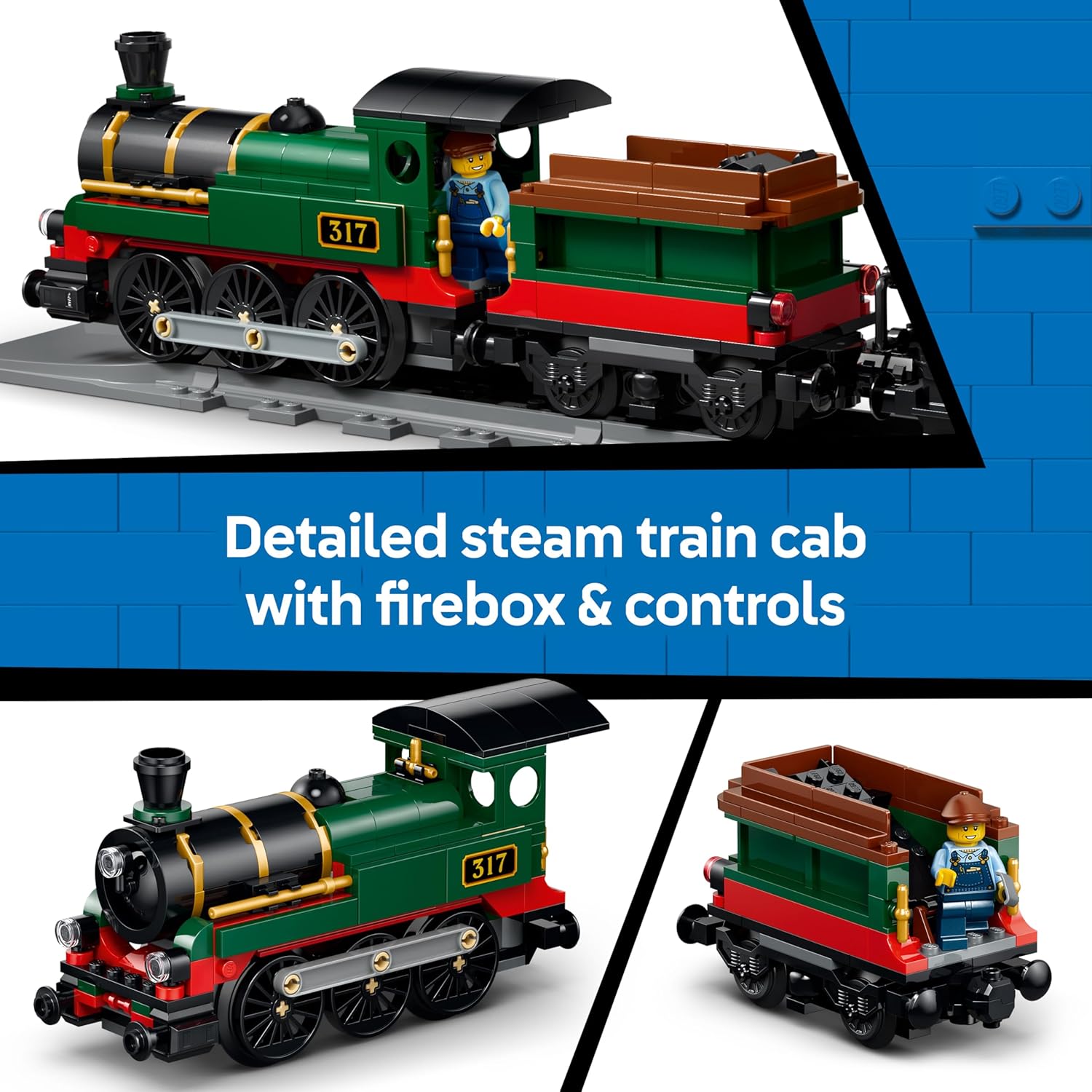 LEGO City Vintage Steam Train Toy - STEM Model Kit - Set w/Station, Track, Cab Controls, Stop Signal & 5 Minifigures - Birthday Gift for 7+ Year Old Boys - 60511