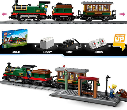 LEGO City Vintage Steam Train Toy - STEM Model Kit - Set w/Station, Track, Cab Controls, Stop Signal & 5 Minifigures - Birthday Gift for 7+ Year Old Boys - 60511