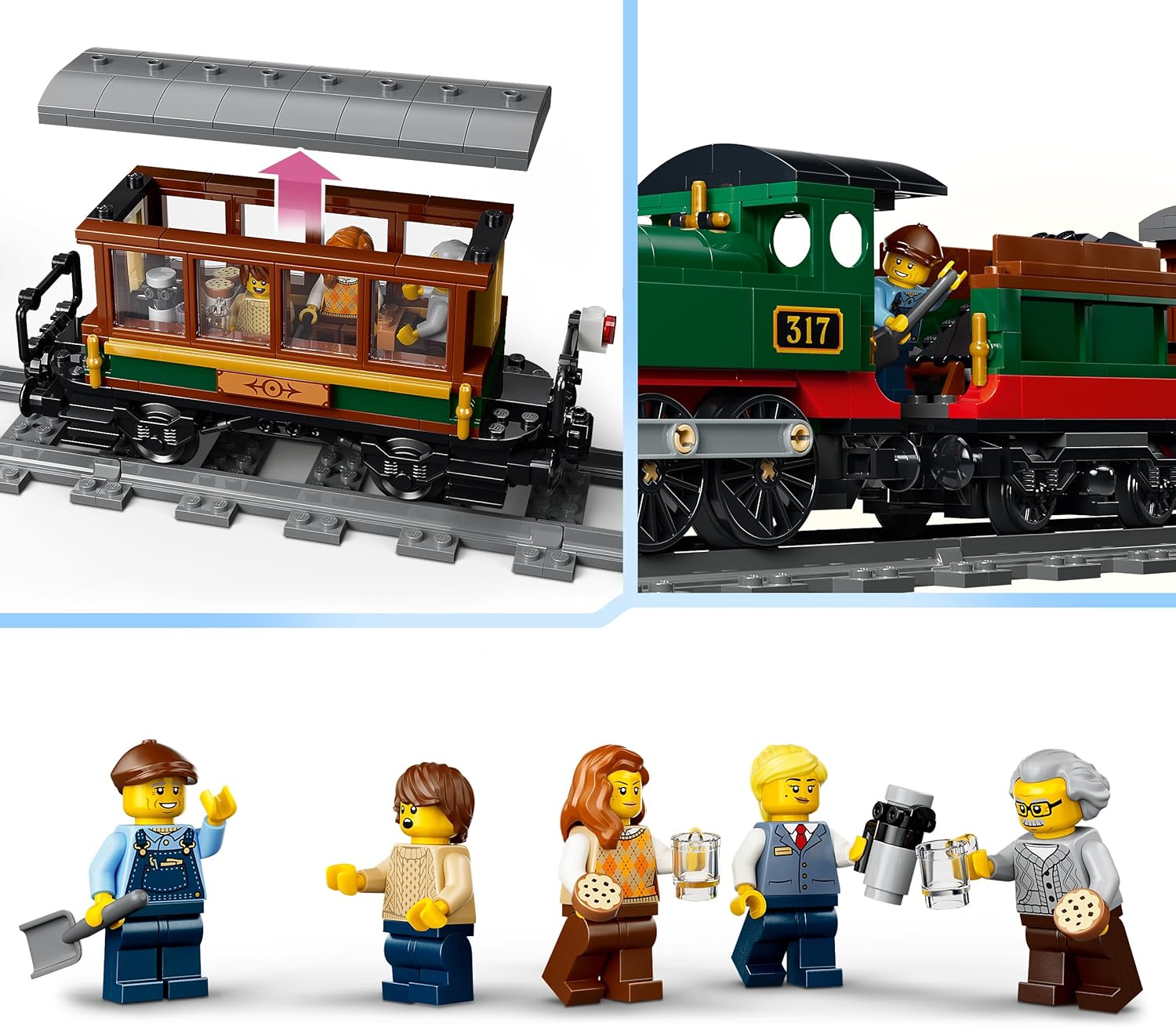 LEGO City Vintage Steam Train Toy - STEM Model Kit - Set w/Station, Track, Cab Controls, Stop Signal & 5 Minifigures - Birthday Gift for 7+ Year Old Boys - 60511