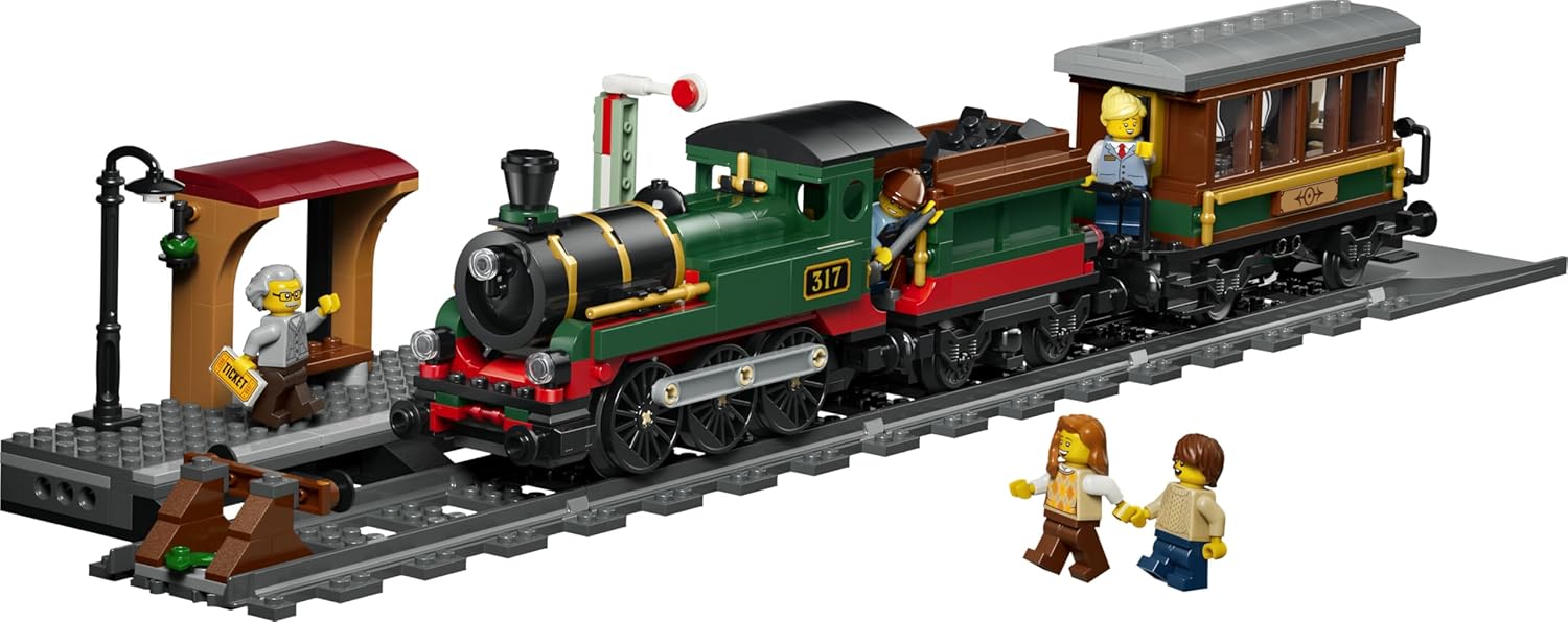 LEGO City Vintage Steam Train Toy - STEM Model Kit - Set w/Station, Track, Cab Controls, Stop Signal & 5 Minifigures - Birthday Gift for 7+ Year Old Boys - 60511