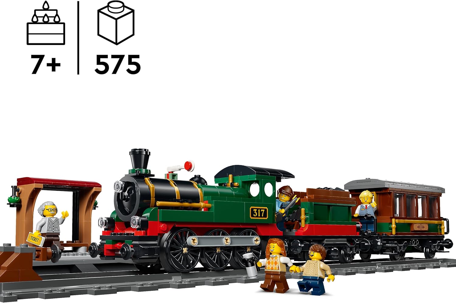 LEGO City Vintage Steam Train Toy - STEM Model Kit - Set w/Station, Track, Cab Controls, Stop Signal & 5 Minifigures - Birthday Gift for 7+ Year Old Boys - 60511