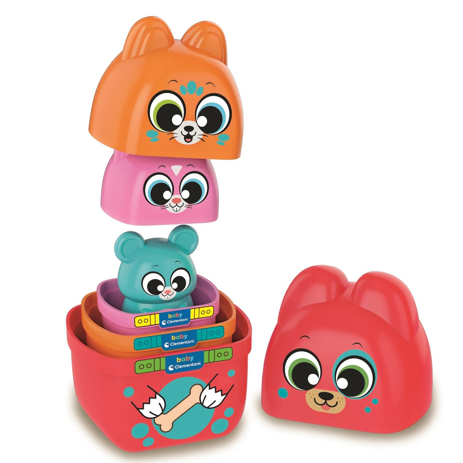 Clementoni Baby Think and Play Matrioska Stackable Game for Children from 18 Months, 4 Interlocking Animal Characters, Logic and Manual Development, Made in Italy 17606