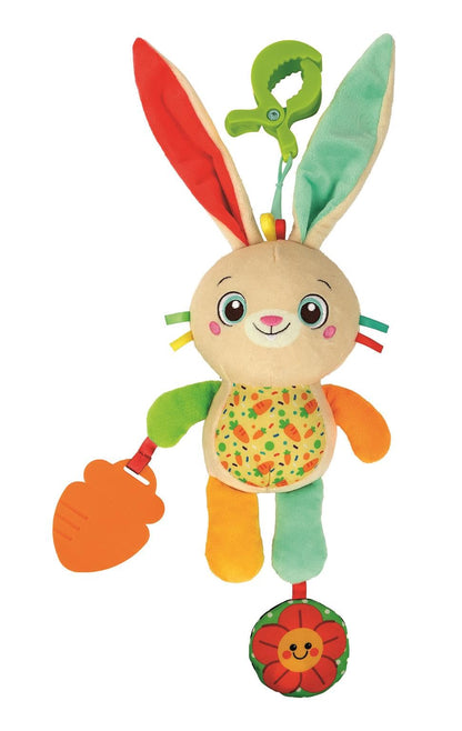 Clementoni Baby Easy-Peasy Soft Bunny Travel Plush Toy for Kids 0+ Months, Rustling Rattle with Crunchy Pendant, Pushchair and Car Clip, Machine Washable, 17622