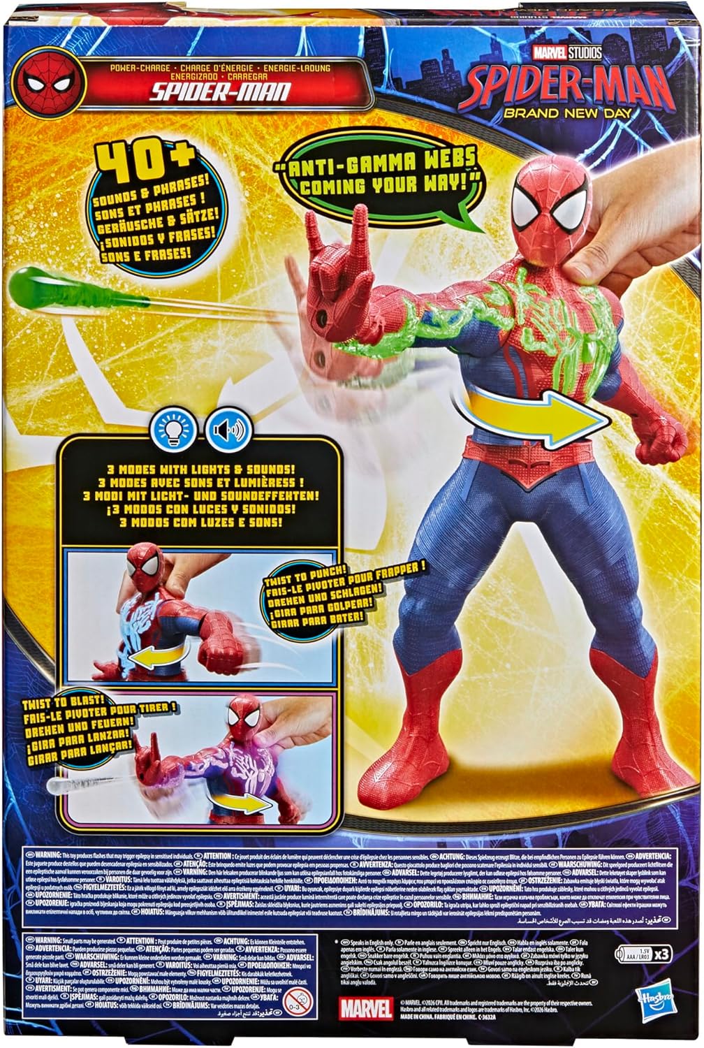 Marvel Spider-Man Day Power-Charge Spider-Man, Electronic Action Figure, 36.8 cm, Super Hero Toys and Figures for Children, 4+