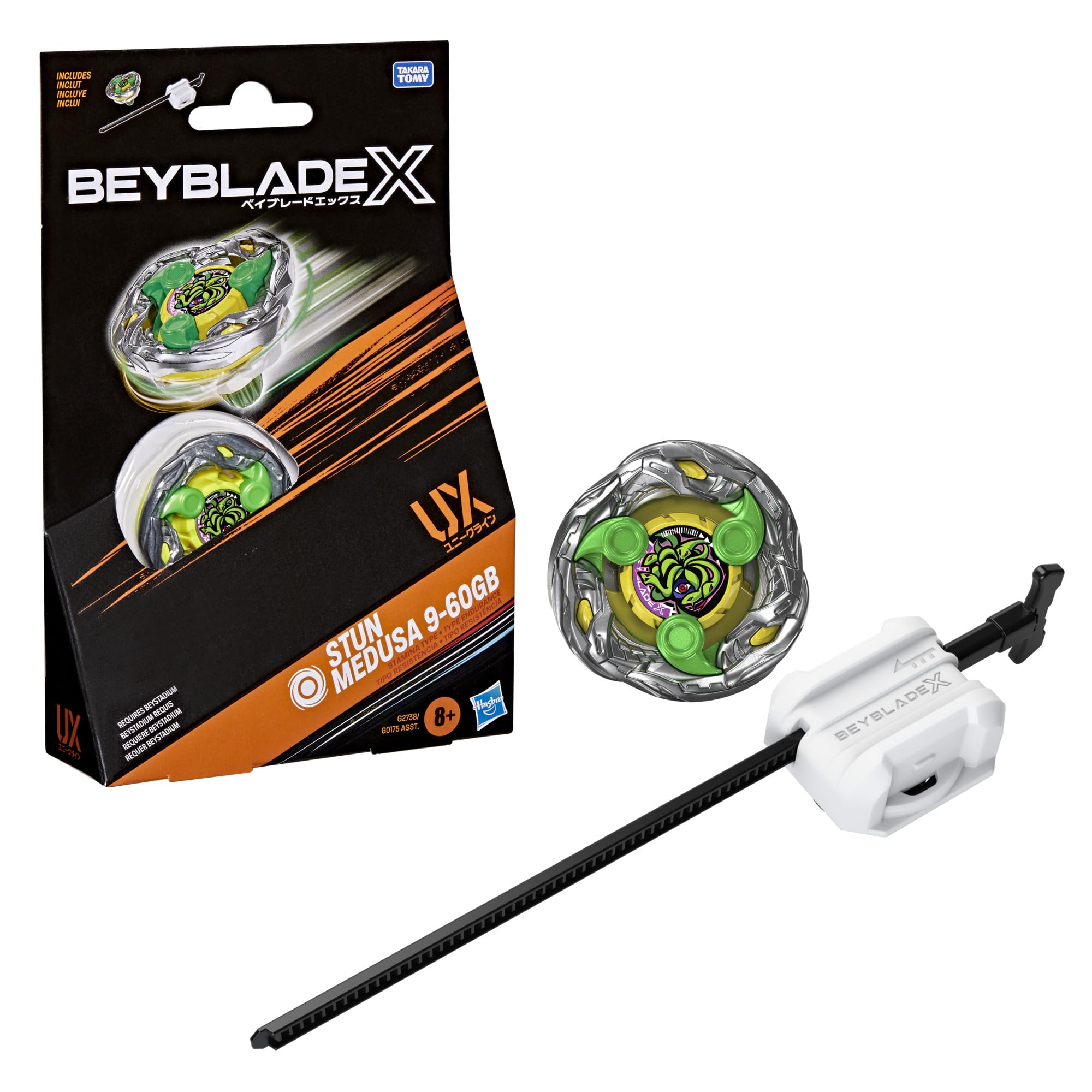 Beyblade X Stun Medusa 9-60GB UX Starter Pack Set with Takara Tomy Stamina Type Top and Launcher, Battling Tops Game Toys, Ages 8+