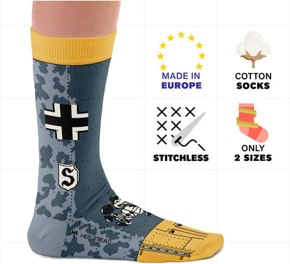 BF109 Galland Edition – Cotton Socks with WWII Fighter Aircraft Design, Gift Idea for Aviation Enthusiasts, Size 7½–11½