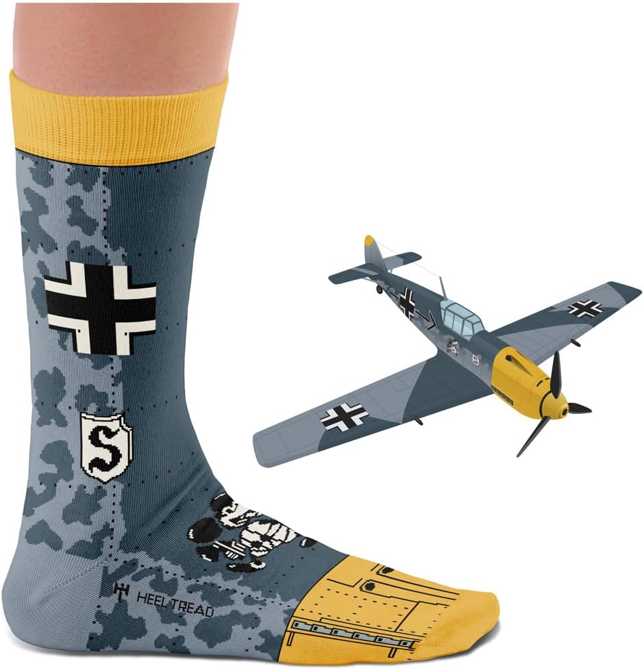 BF109 Galland Edition – Cotton Socks with WWII Fighter Aircraft Design, Gift Idea for Aviation Enthusiasts, Size 7½–11½