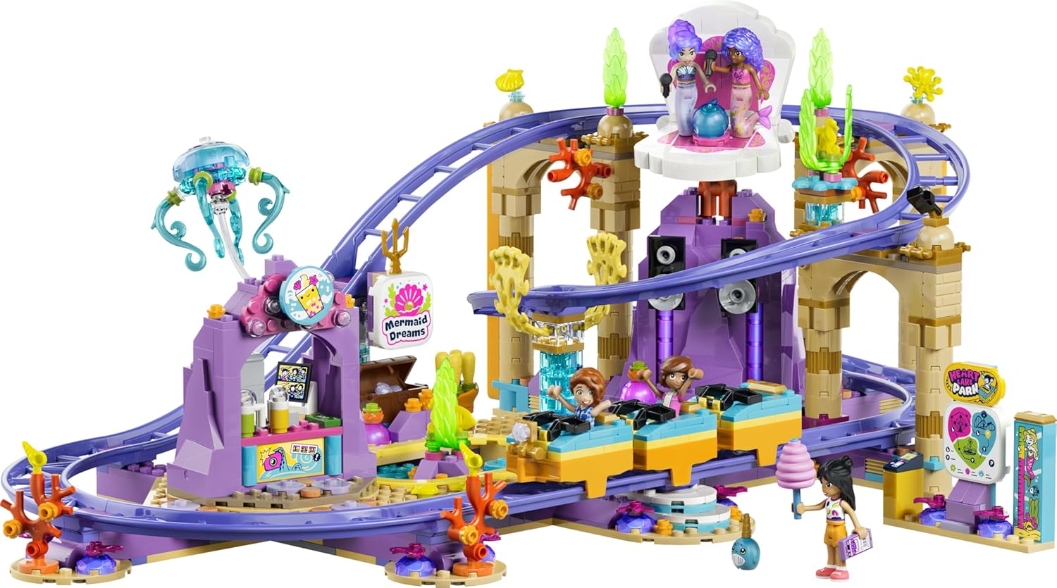 LEGO Friends Zeemeerminnenachtbaan Speelgoed voor Kinderen vanaf 8 Jaar - Bouwpakket met 5 Poppetjes, Bubbeltheekraam, Schelpenpodium en Zwembad - Cadeau voor Meisjes en Jongens - 42703