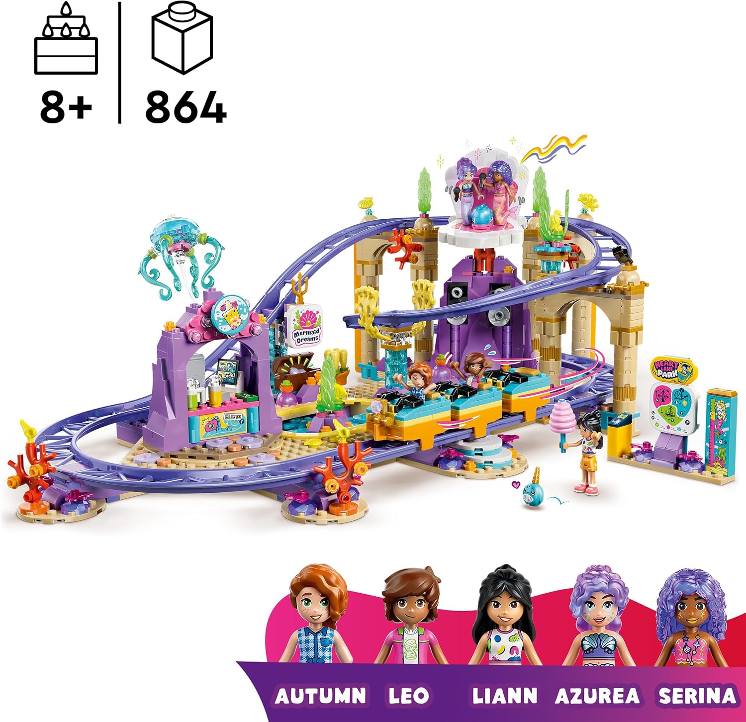 LEGO Friends Zeemeerminnenachtbaan Speelgoed voor Kinderen vanaf 8 Jaar - Bouwpakket met 5 Poppetjes, Bubbeltheekraam, Schelpenpodium en Zwembad - Cadeau voor Meisjes en Jongens - 42703