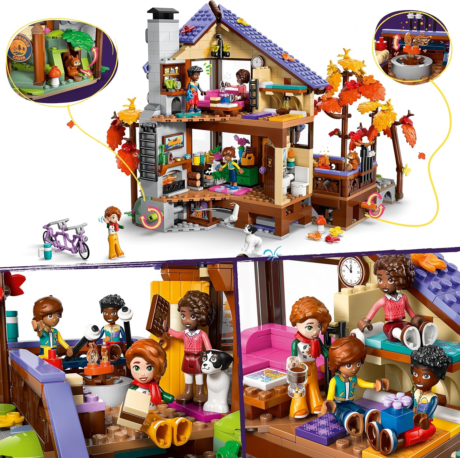 LEGO Friends Gezellige Boshut in de Herfst Bouwpakket voor Kinderen Vanaf 9 Jaar met 4 Poppenhuis Poppetjes en Speelgoed Dieren Figuren van Hond en Eekhoorn - Cadeau voor Meisjes en Jongens 42705