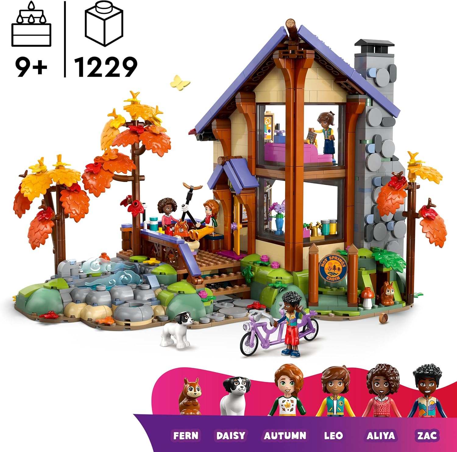LEGO Friends Gezellige Boshut in de Herfst Bouwpakket voor Kinderen Vanaf 9 Jaar met 4 Poppenhuis Poppetjes en Speelgoed Dieren Figuren van Hond en Eekhoorn - Cadeau voor Meisjes en Jongens 42705