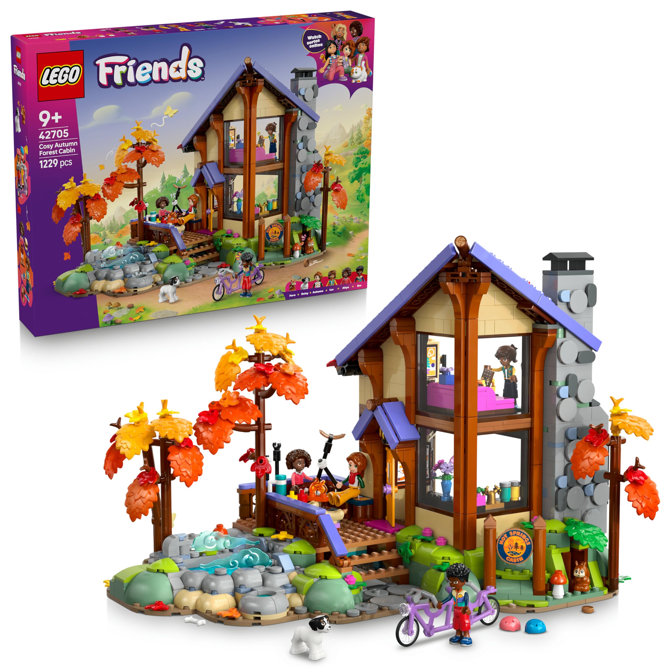 LEGO Friends Gezellige Boshut in de Herfst Bouwpakket voor Kinderen Vanaf 9 Jaar met 4 Poppenhuis Poppetjes en Speelgoed Dieren Figuren van Hond en Eekhoorn - Cadeau voor Meisjes en Jongens 42705