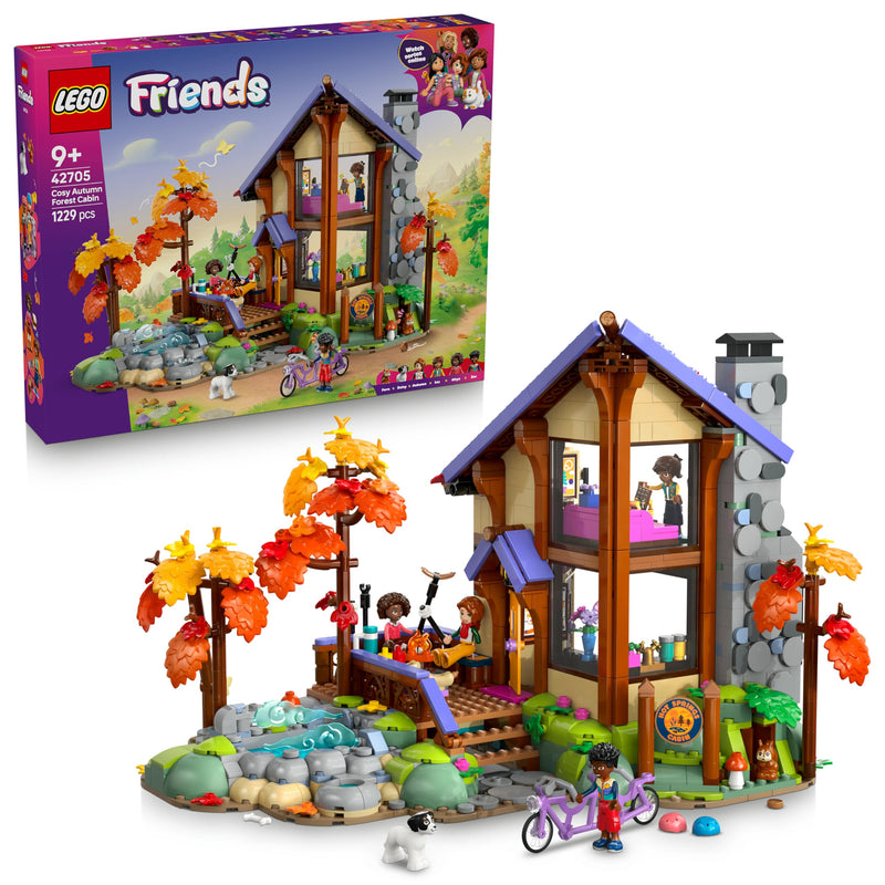 LEGO Friends Gezellige Boshut in de Herfst Bouwpakket voor Kinderen Vanaf 9 Jaar met 4 Poppenhuis Poppetjes en Speelgoed Dieren Figuren van Hond en Eekhoorn - Cadeau voor Meisjes en Jongens 42705