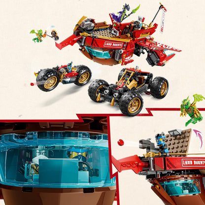 LEGO NINJAGO Land-Bounty - Bouwpakket voor Kinderen Vanaf 9 Jaar met 3 Voertuigen en 6 Minifiguren - Incl. Speelgoed Motor, Terreinbuggy en Schip - Cadeau voor Jongens en Meisjes - 71869