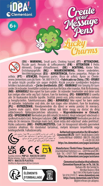 Clementoni Idea Create Your Message Pens Lucky Charms, creatieve set voor kinderen vanaf 6 jaar, pennen met magische berichten en geluksbrenger-bedels, 18402