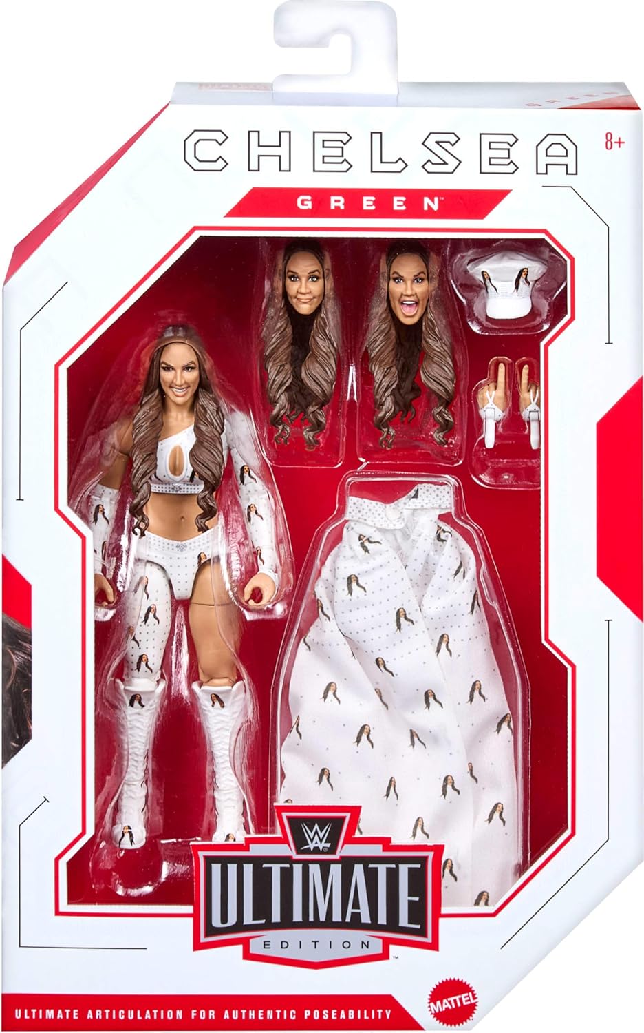 Mattel WWE Ultimate Edition Action Figure & Accessories Set, Chelsea Green 6-inch Collectible with Swappable Heads & Hands, 30 Articulation Points