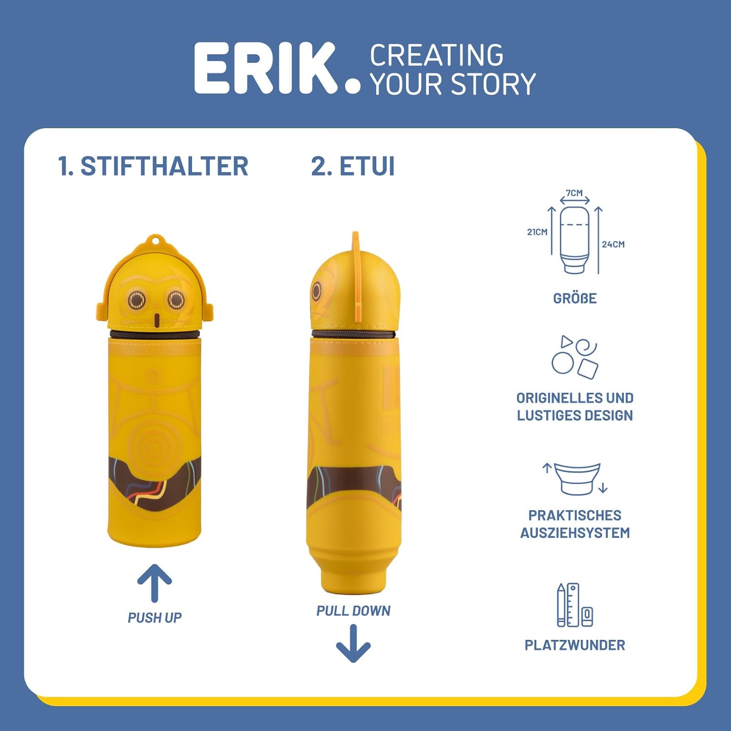 Grupo Erik Mäppchen Star Wars C-3PO 1 Fach - Stift Etui Schule - Federmäppchen Mädchen Schlampermäppchen Jungen Federtasche Star Wars Merch