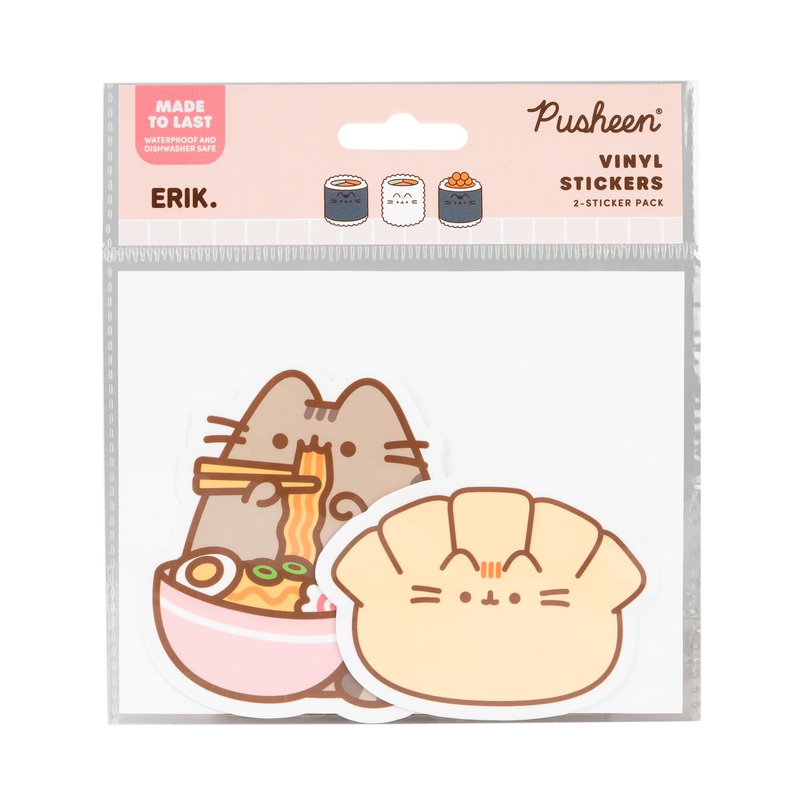 Grupo Erik Set 2 Stickers Pusheen Sushi Roll - Adesivi in Vinile Sagomati Kawaii per Laptop, Borraccia e Cellulare | Decorazioni Resistenti