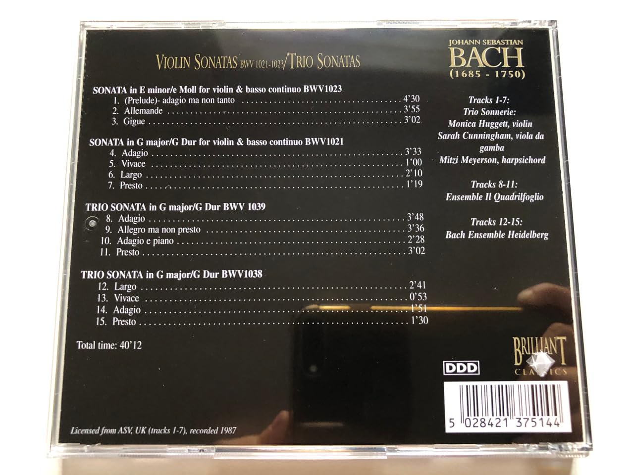 Bach Edition - Violin Sonatas BWV 1021-1023 Trio Sonates BWV 1038-1039