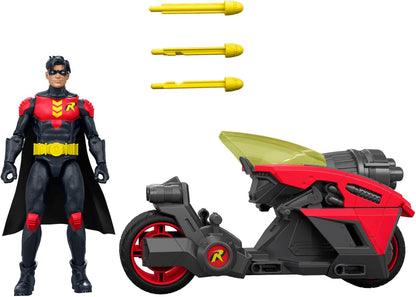 Mattel DC Premier 6.5 Inch Robin Figure & Cycle Vehicle with Projectile Launch, Exclusive Deco, Batlink Robin Cycle, JMD51