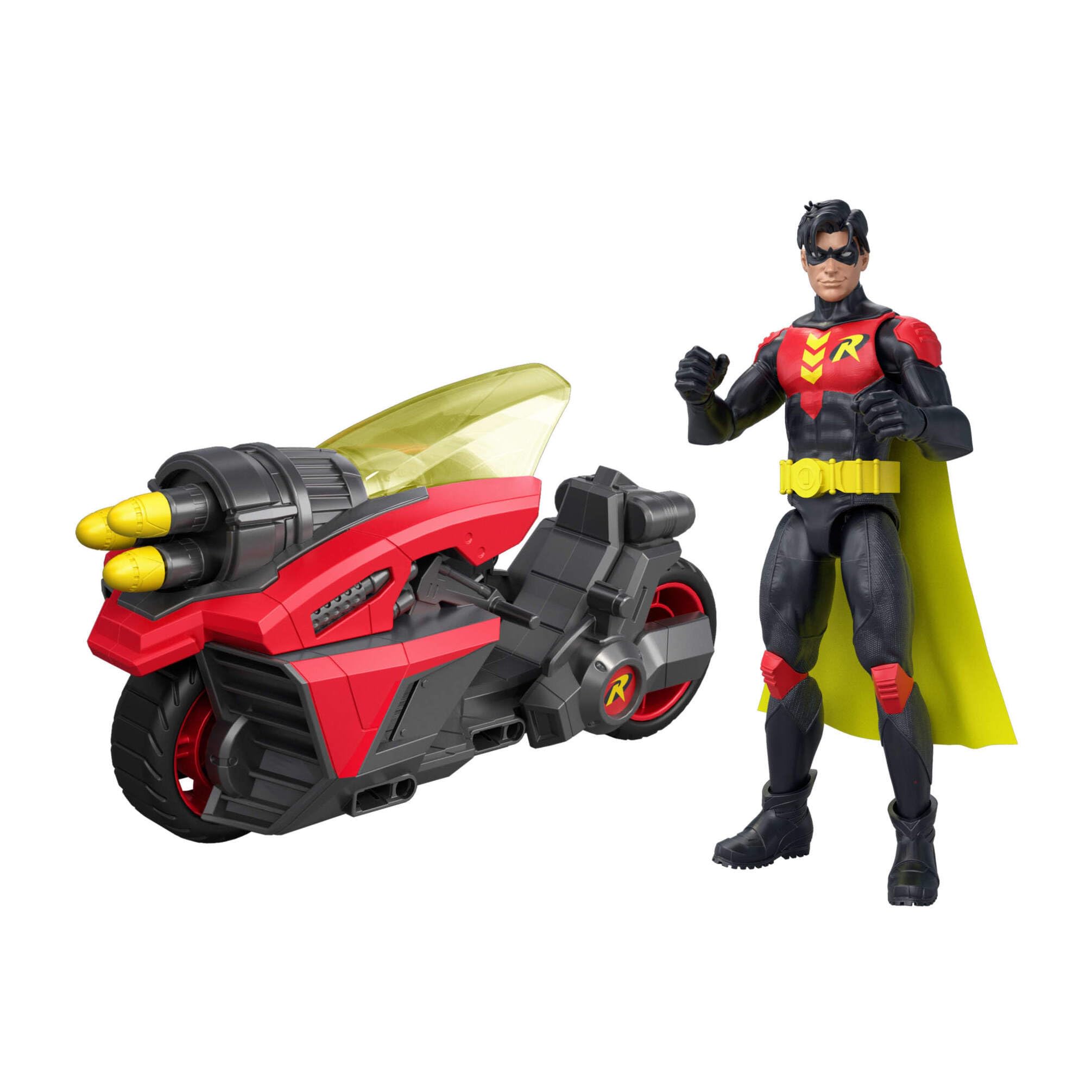 Mattel DC Premier 6.5 Inch Robin Figure & Cycle Vehicle with Projectile Launch, Exclusive Deco, Batlink Robin Cycle, JMD51