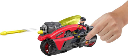 Mattel DC Premier 6.5 Inch Robin Figure & Cycle Vehicle with Projectile Launch, Exclusive Deco, Batlink Robin Cycle, JMD51