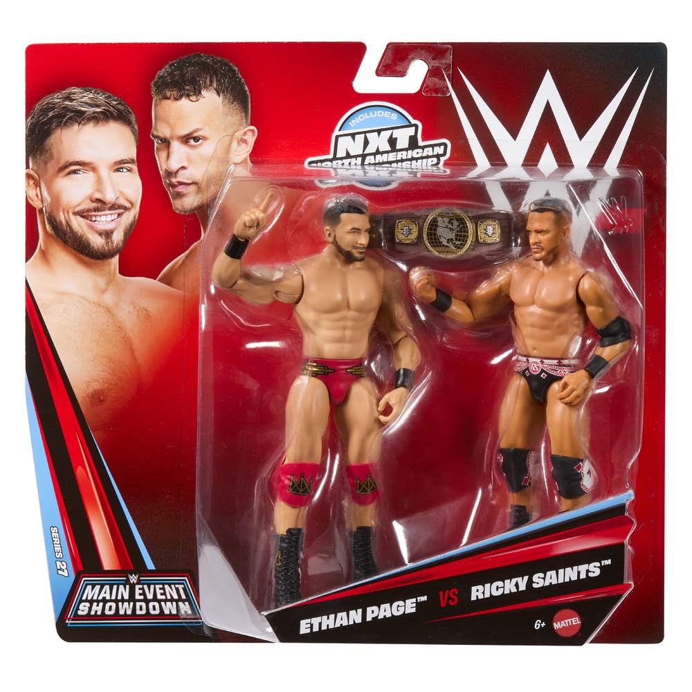 WWE Main Event Showdown Ethan Paige vs Ricky Saints, Series #27 Action Figures 2-Pack with Accessory, 6-inch