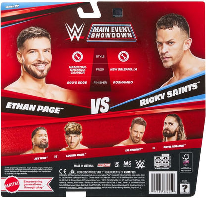 WWE Main Event Showdown Ethan Paige vs Ricky Saints, Series #27 Action Figures 2-Pack with Accessory, 6-inch