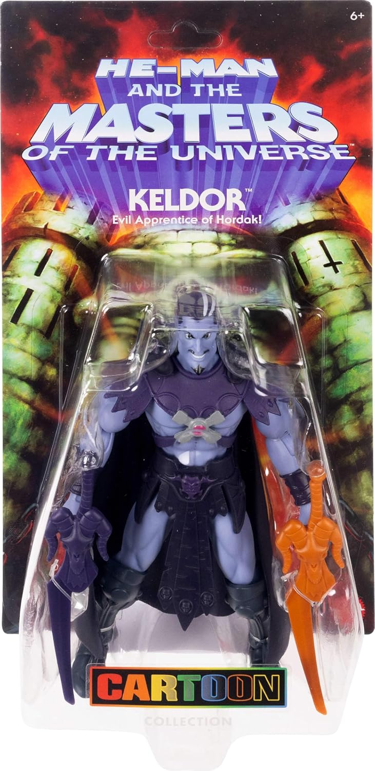 Masters of The Universe Origins Figurine Articulée Keldor de la Collection Cartoon Les Maîtres de l’Univers, Figurine de 14 cm, Reproduction détaillée avec Cape Amovible, 2 épées, JHK03