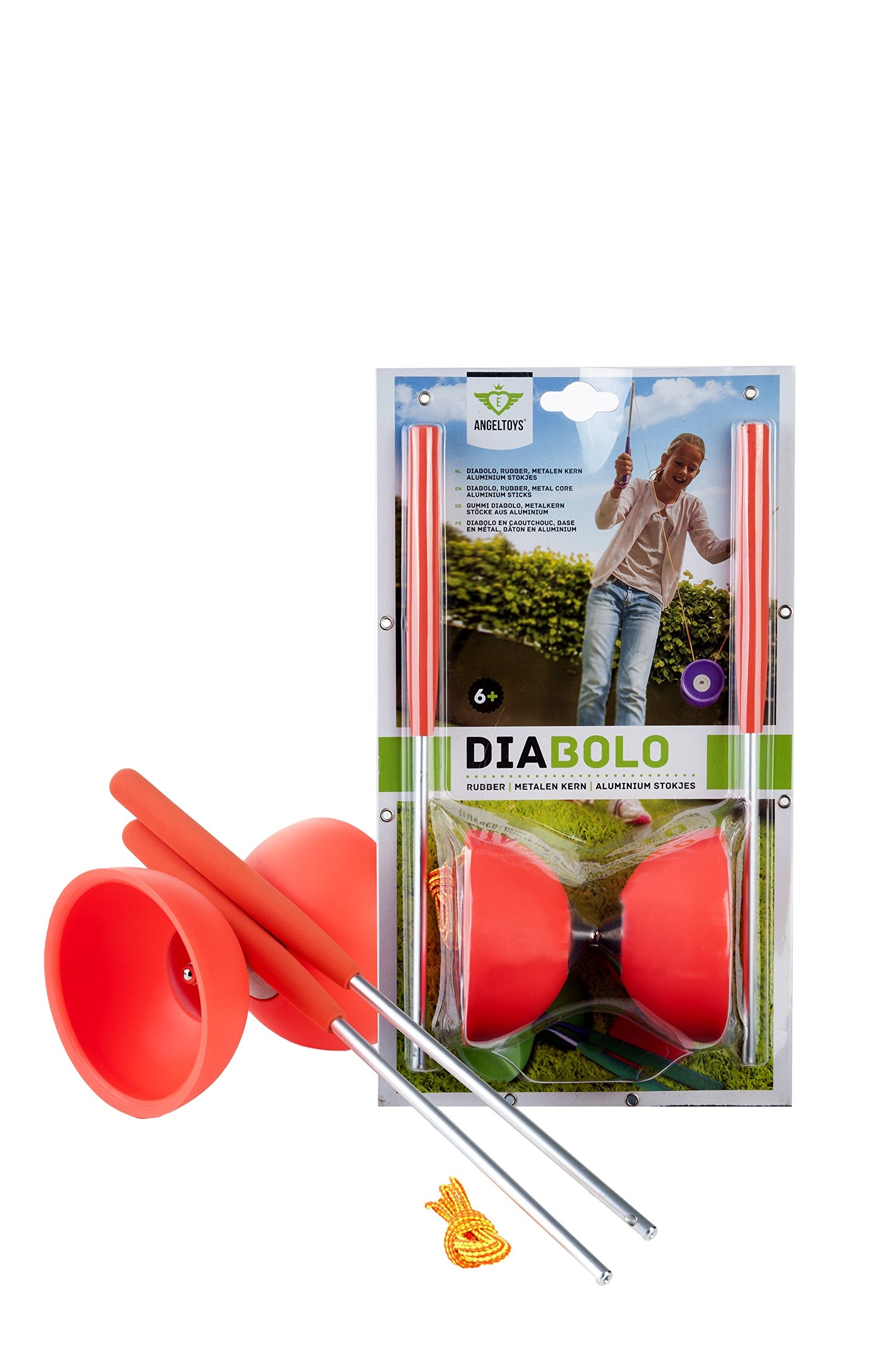 Diabolo van Rubber met Metalen Stokjes - Fluor Rood