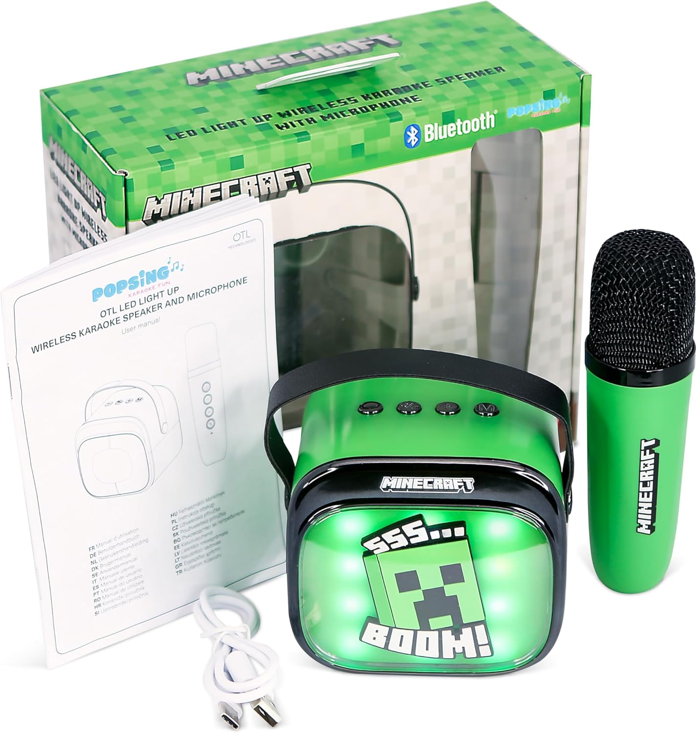 Otl - Light Up Wireless Karaoke Speaker W/ Microphone - Minecraft