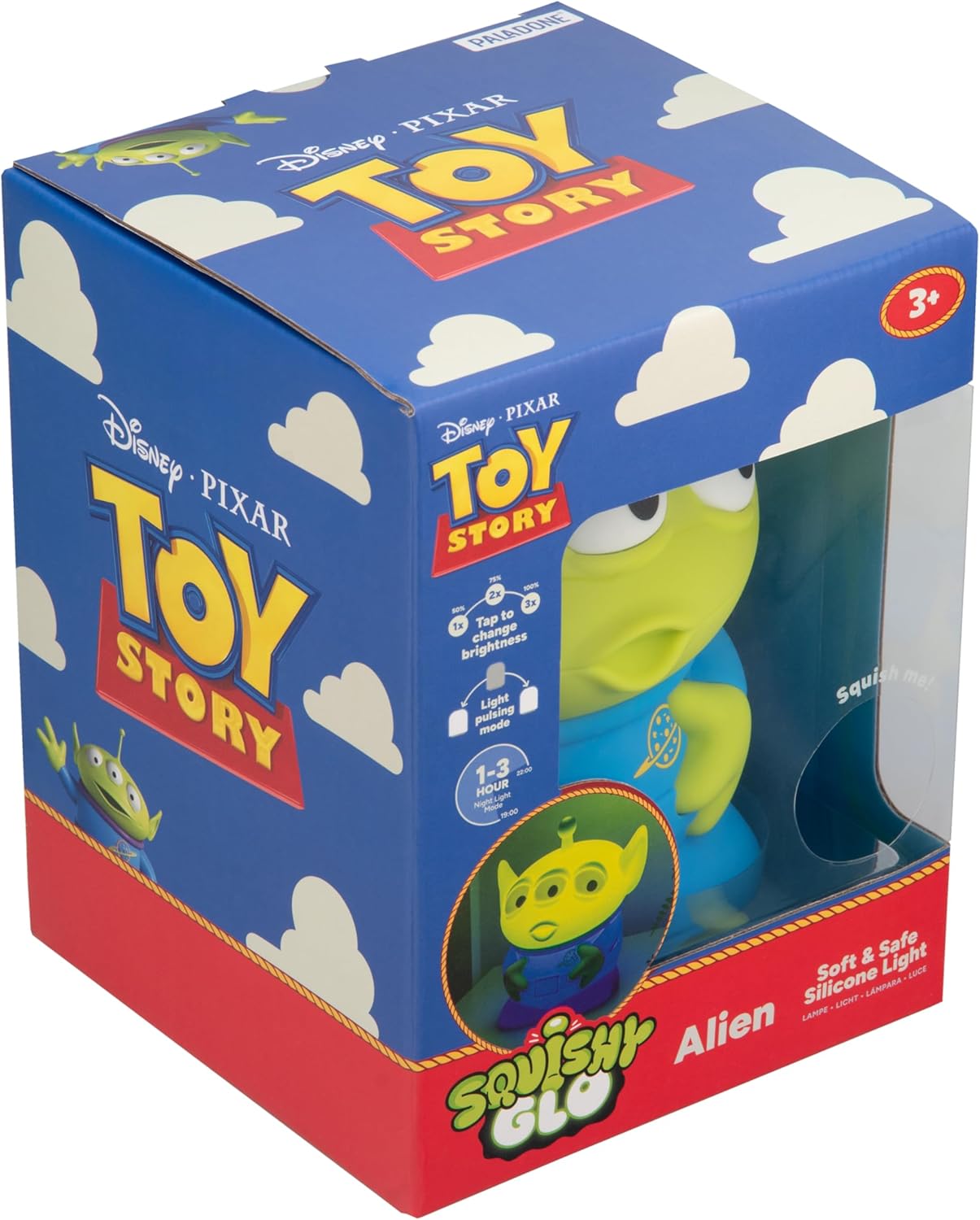 Paladone Disney Pixar Toy Story Alien SquishyGlo Rechargeable Silicone Night Light, 17cm, 1–3 Hour Timer, 3 Brightness Levels, Officially Licensed