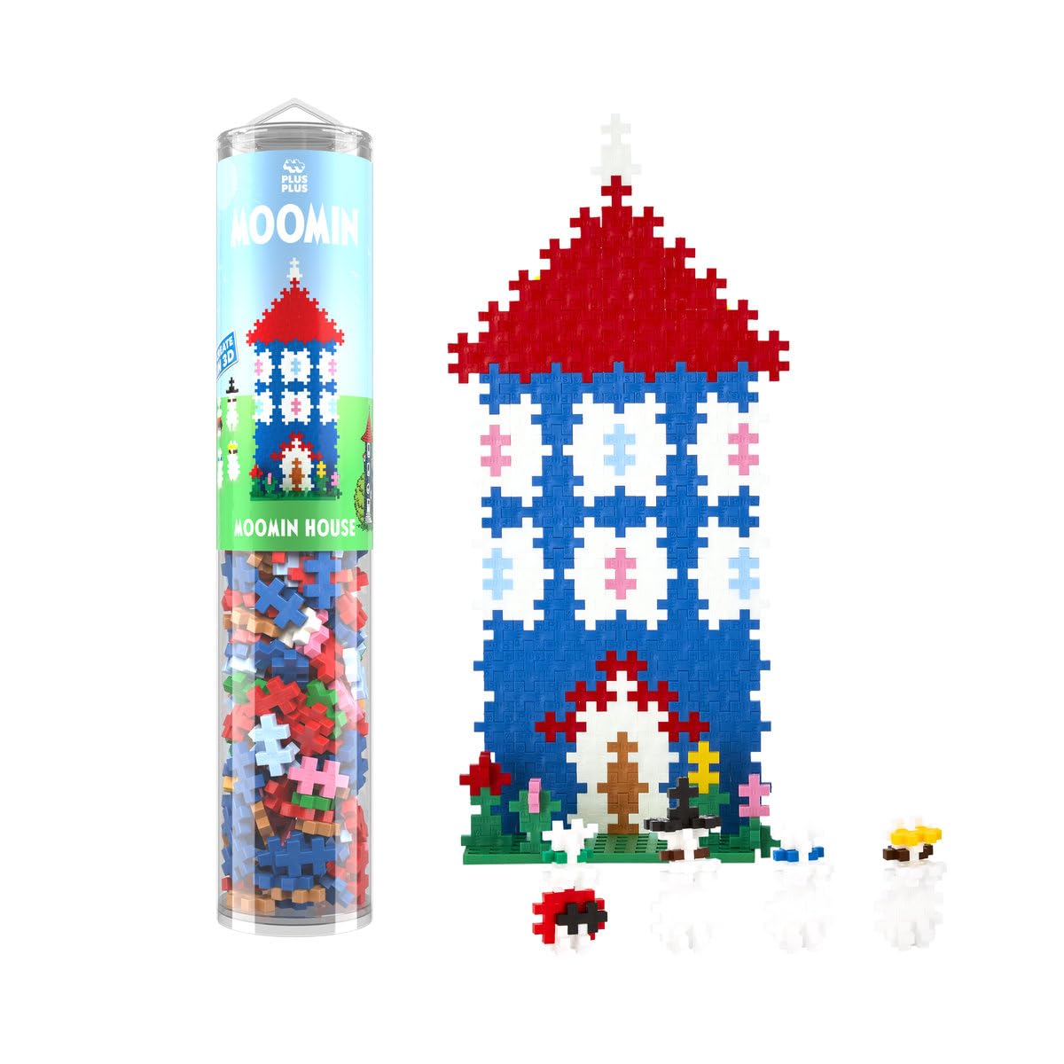 Plus Plus Building Blocks Toy - 2D Puzzle By Number Moominvalley House & 3D Moomin, Snorkmaiden, Moominmamma & Moominpappa, STEM Toys - Girls and Boys Toys Age 5 Plus, Moomin House 275 pcs