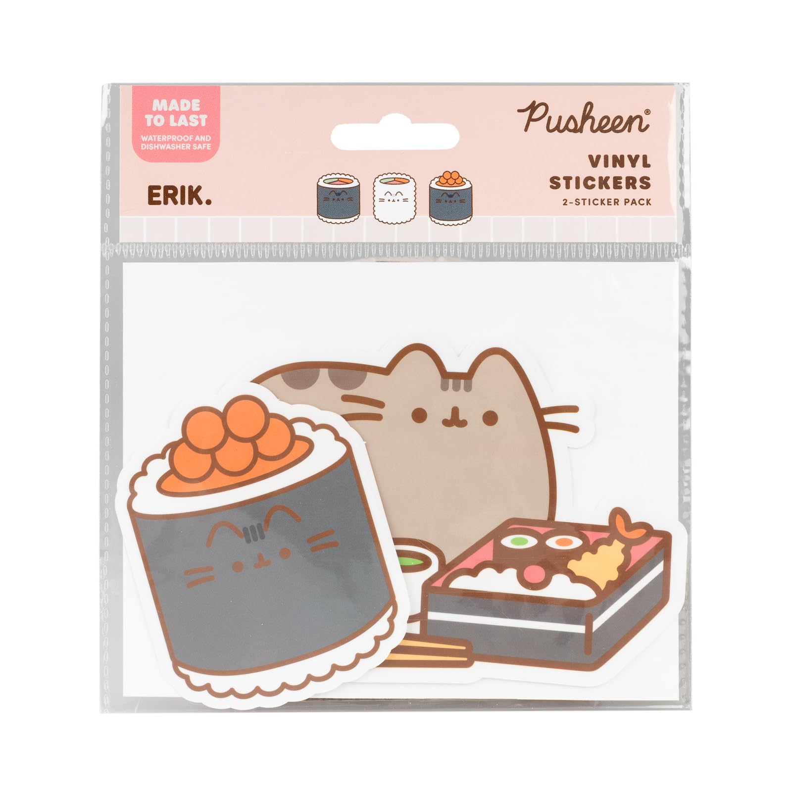 Grupo Erik Set 2 Stickers Pusheen Sushi Roll - Adesivi in Vinile Sagomati Kawaii per Laptop, Borraccia e Cellulare | Decorazioni Resistenti