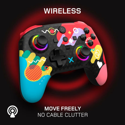 Gioteck WX5+ Doodle - Wireless Controller for Nintendo Switch 2 - Chat Menu Button - Hall Effect Thumbs and Triggers - Customisable RGB - Programmable Back Buttons