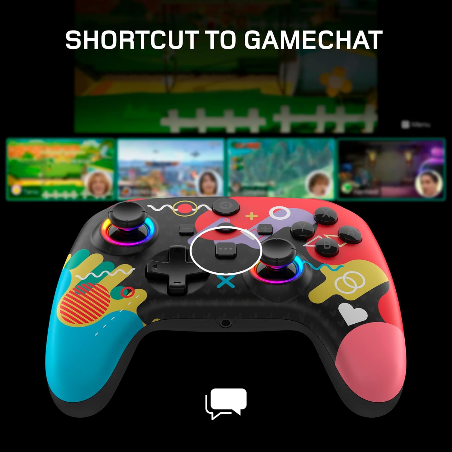 Gioteck WX5+ Doodle - Wireless Controller for Nintendo Switch 2 - Chat Menu Button - Hall Effect Thumbs and Triggers - Customisable RGB - Programmable Back Buttons